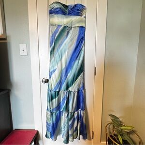 Banana Republic Collection Strapless Silk Mermaid Dress Size 10 Watercolor Blue
